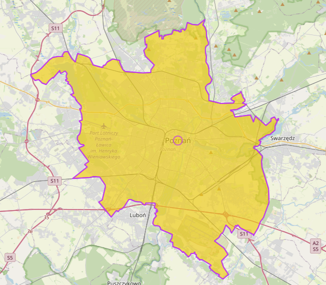 Mapa zasięgu dojazdu